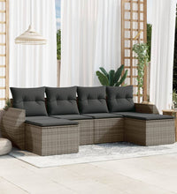 6-tlg. Garten-Sofagarnitur mit Kissen Grau Poly Rattan
