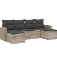 6-tlg. Garten-Sofagarnitur mit Kissen Hellgrau Poly Rattan