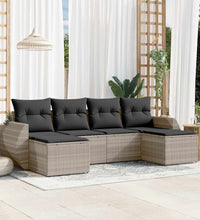 6-tlg. Garten-Sofagarnitur mit Kissen Hellgrau Poly Rattan