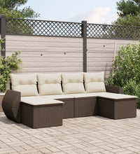 6-tlg. Garten-Sofagarnitur mit Kissen Braun Poly Rattan