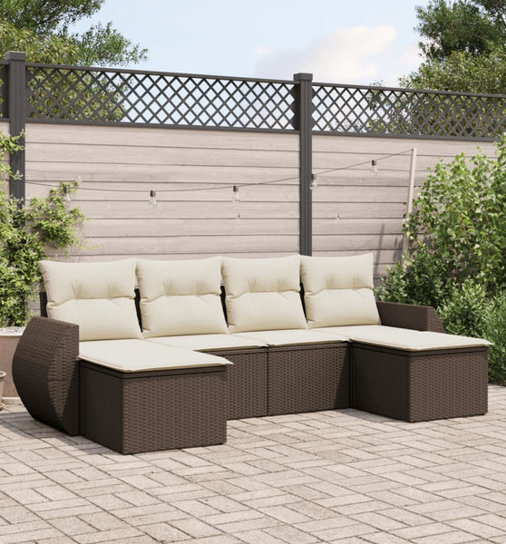 6-tlg. Garten-Sofagarnitur mit Kissen Braun Poly Rattan