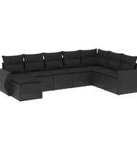 8-tlg. Garten-Sofagarnitur mit Kissen Schwarz Poly Rattan