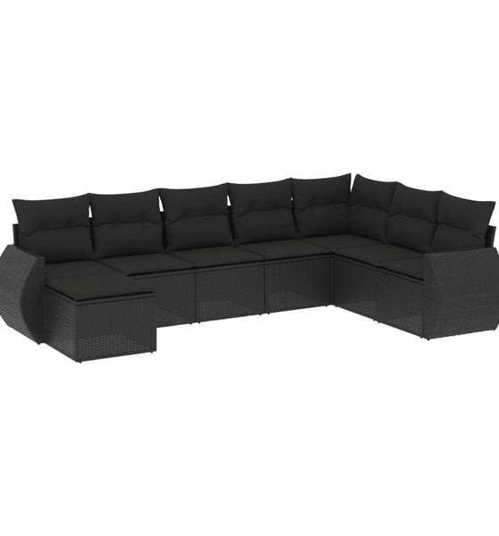 8-tlg. Garten-Sofagarnitur mit Kissen Schwarz Poly Rattan