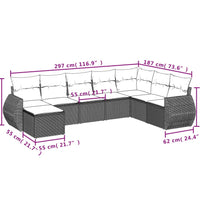 8-tlg. Garten-Sofagarnitur mit Kissen Schwarz Poly Rattan