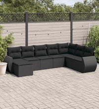 8-tlg. Garten-Sofagarnitur mit Kissen Schwarz Poly Rattan