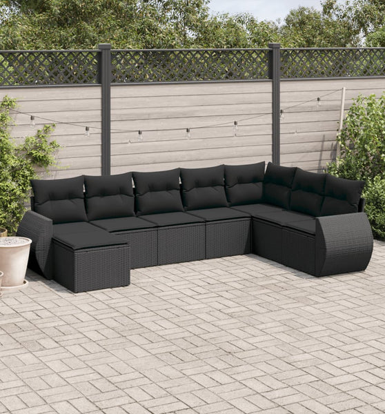 8-tlg. Garten-Sofagarnitur mit Kissen Schwarz Poly Rattan