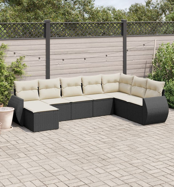 8-tlg. Garten-Sofagarnitur mit Kissen Schwarz Poly Rattan