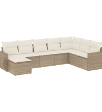 8-tlg. Garten-Sofagarnitur mit Kissen Beige Poly Rattan
