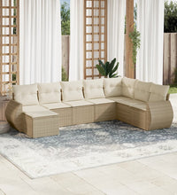 8-tlg. Garten-Sofagarnitur mit Kissen Beige Poly Rattan