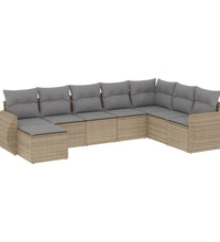8-tlg. Garten-Sofagarnitur mit Kissen Beige Poly Rattan