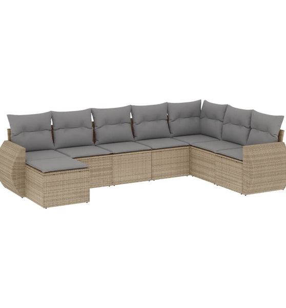 8-tlg. Garten-Sofagarnitur mit Kissen Beige Poly Rattan