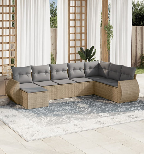 8-tlg. Garten-Sofagarnitur mit Kissen Beige Poly Rattan