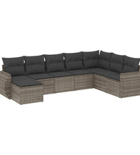 8-tlg. Garten-Sofagarnitur mit Kissen Grau Poly Rattan