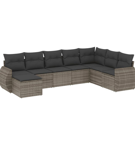 8-tlg. Garten-Sofagarnitur mit Kissen Grau Poly Rattan