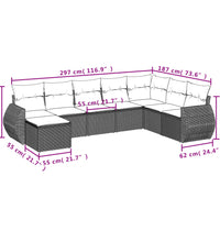 8-tlg. Garten-Sofagarnitur mit Kissen Grau Poly Rattan