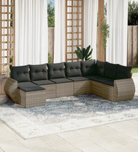 8-tlg. Garten-Sofagarnitur mit Kissen Grau Poly Rattan