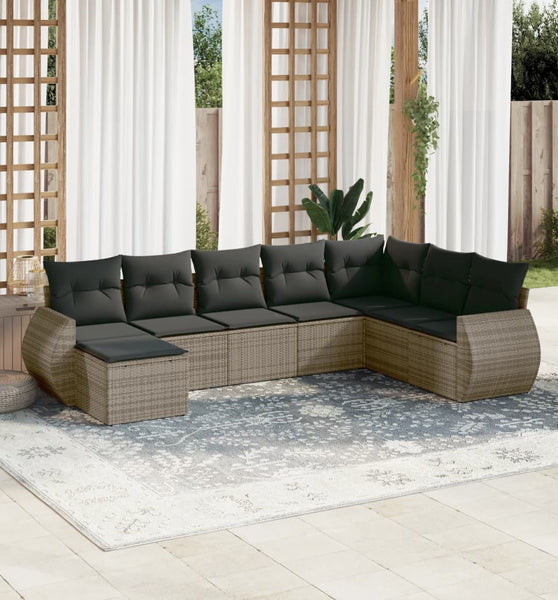 8-tlg. Garten-Sofagarnitur mit Kissen Grau Poly Rattan