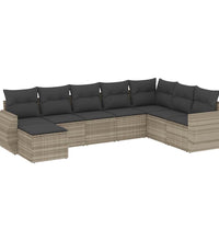 8-tlg. Garten-Sofagarnitur mit Kissen Hellgrau Poly Rattan