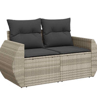 8-tlg. Garten-Sofagarnitur mit Kissen Hellgrau Poly Rattan