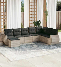 8-tlg. Garten-Sofagarnitur mit Kissen Hellgrau Poly Rattan