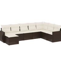 8-tlg. Garten-Sofagarnitur mit Kissen Braun Poly Rattan