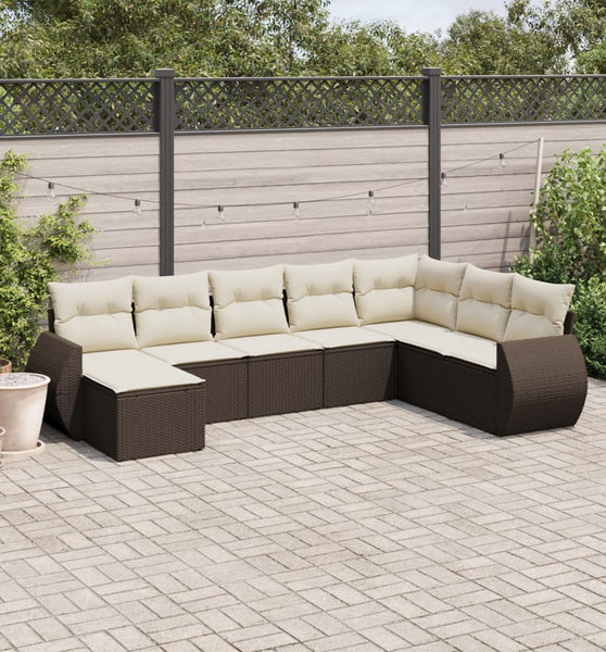 8-tlg. Garten-Sofagarnitur mit Kissen Braun Poly Rattan