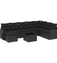 9-tlg. Garten-Sofagarnitur mit Kissen Schwarz Poly Rattan