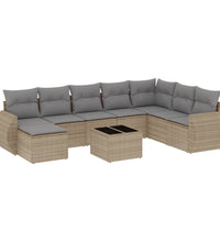 9-tlg. Garten-Sofagarnitur mit Kissen Beige Poly Rattan