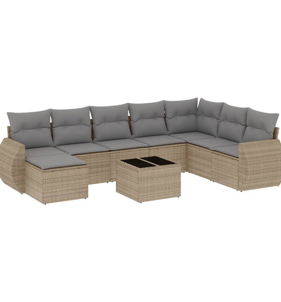 9-tlg. Garten-Sofagarnitur mit Kissen Beige Poly Rattan