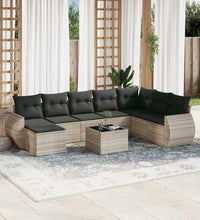 9-tlg. Garten-Sofagarnitur mit Kissen Hellgrau Poly Rattan