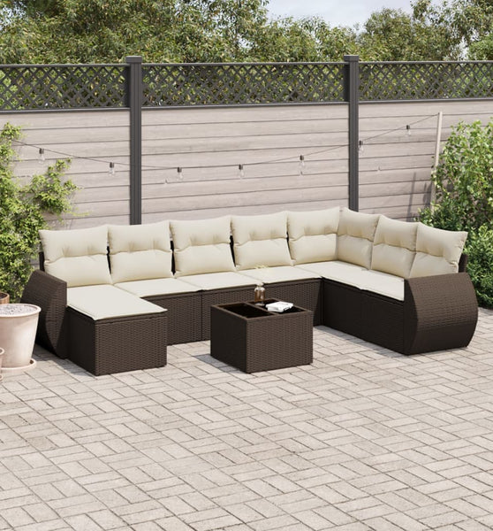 9-tlg. Garten-Sofagarnitur mit Kissen Braun Poly Rattan