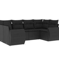 6-tlg. Garten-Sofagarnitur mit Kissen Schwarz Poly Rattan