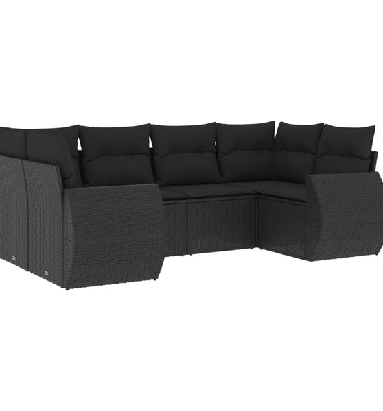 6-tlg. Garten-Sofagarnitur mit Kissen Schwarz Poly Rattan