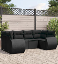 6-tlg. Garten-Sofagarnitur mit Kissen Schwarz Poly Rattan