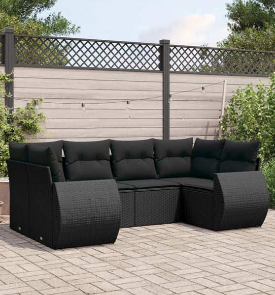 6-tlg. Garten-Sofagarnitur mit Kissen Schwarz Poly Rattan