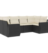 6-tlg. Garten-Sofagarnitur mit Kissen Schwarz Poly Rattan