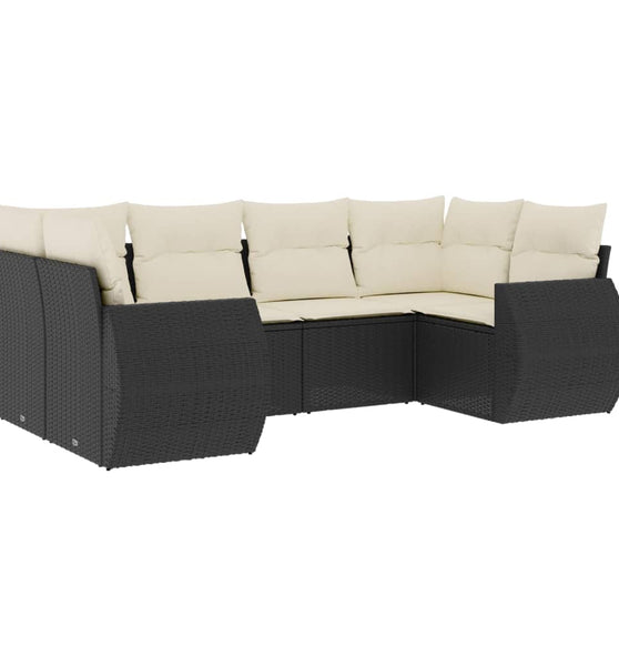 6-tlg. Garten-Sofagarnitur mit Kissen Schwarz Poly Rattan