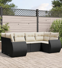 6-tlg. Garten-Sofagarnitur mit Kissen Schwarz Poly Rattan