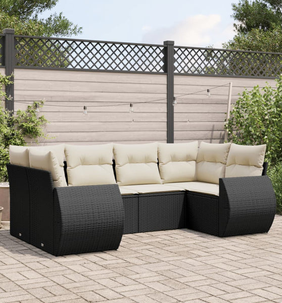 6-tlg. Garten-Sofagarnitur mit Kissen Schwarz Poly Rattan