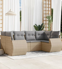 6-tlg. Garten-Sofagarnitur mit Kissen Beige Poly Rattan