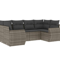 6-tlg. Garten-Sofagarnitur mit Kissen Grau Poly Rattan