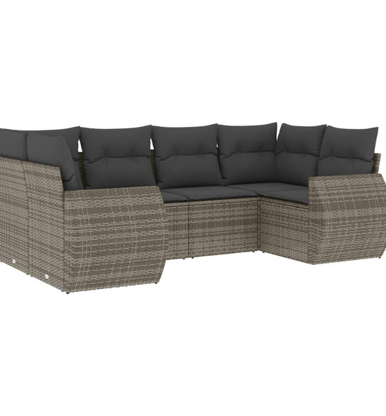 6-tlg. Garten-Sofagarnitur mit Kissen Grau Poly Rattan