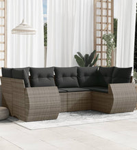 6-tlg. Garten-Sofagarnitur mit Kissen Grau Poly Rattan