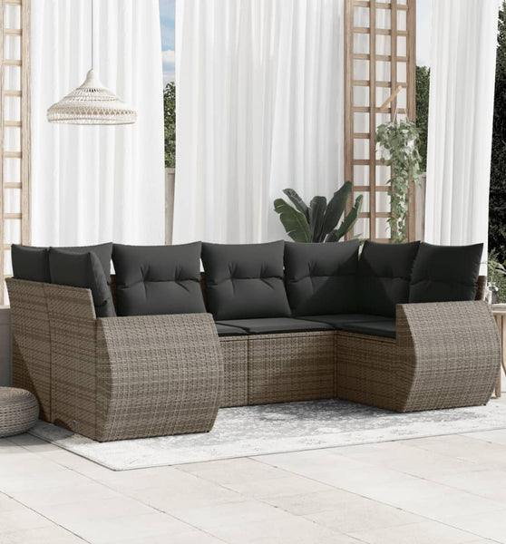 6-tlg. Garten-Sofagarnitur mit Kissen Grau Poly Rattan