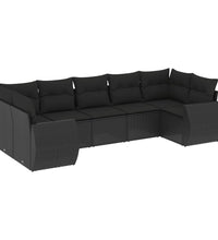 7-tlg. Garten-Sofagarnitur mit Kissen Schwarz Poly Rattan