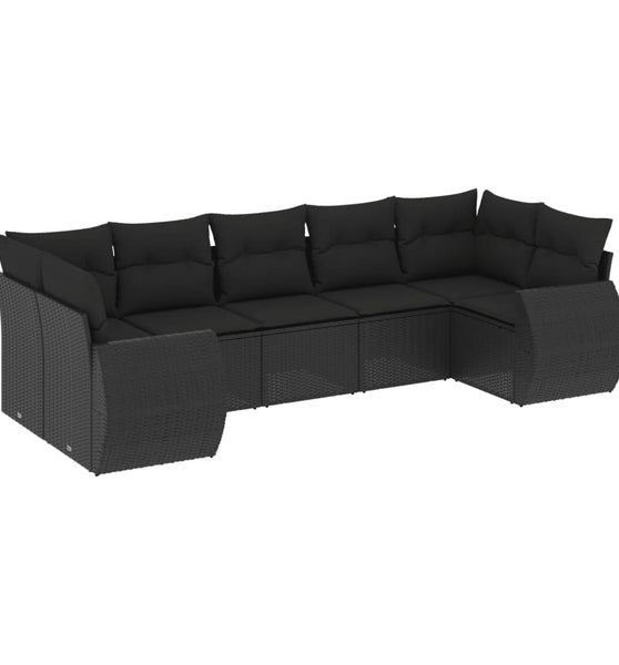 7-tlg. Garten-Sofagarnitur mit Kissen Schwarz Poly Rattan