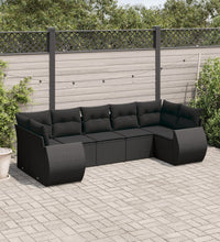 7-tlg. Garten-Sofagarnitur mit Kissen Schwarz Poly Rattan