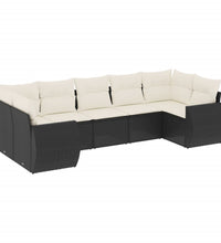 7-tlg. Garten-Sofagarnitur mit Kissen Schwarz Poly Rattan