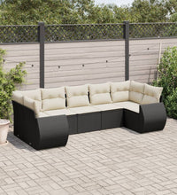 7-tlg. Garten-Sofagarnitur mit Kissen Schwarz Poly Rattan