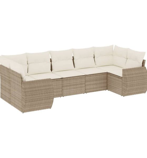 7-tlg. Garten-Sofagarnitur mit Kissen Beige Poly Rattan